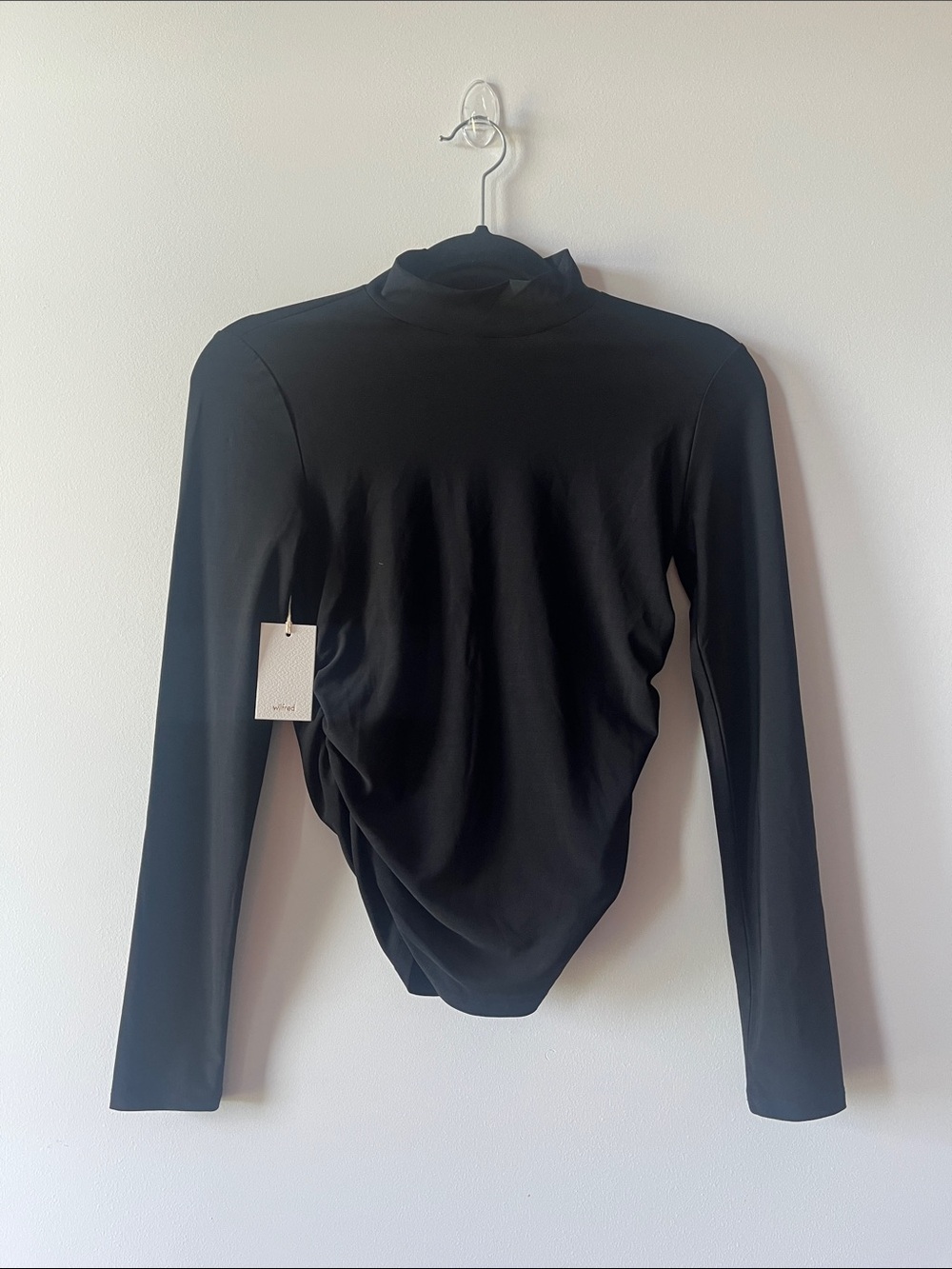 NEW Aritzia Wilfred Black Long-Sleeve Mock Neck Draped Women’s Top
